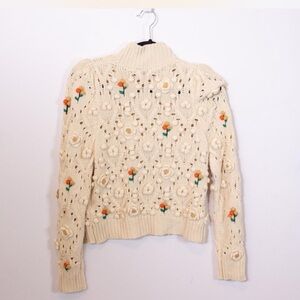 Zara Floral Flower 3D Knit Mock Knit Neck Knit Sweater Ivory Small